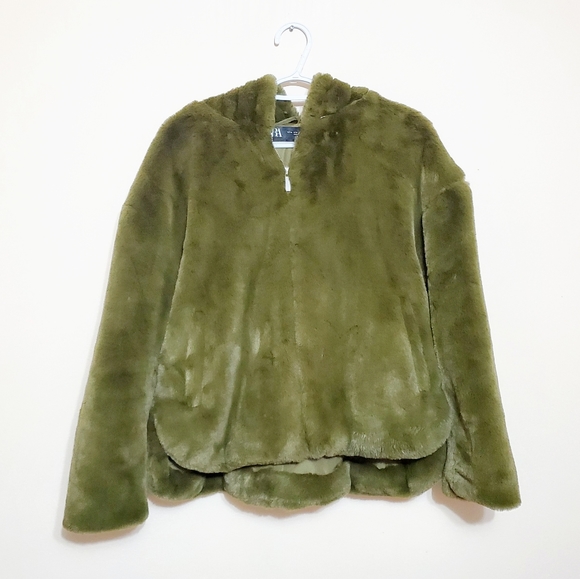 Zara Faux Fur Jacket in Mid Khaki Colour - Picture 2 of 5